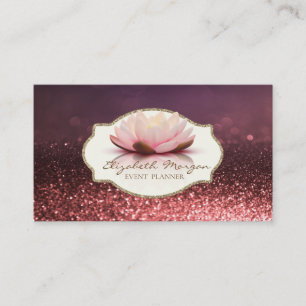 Carte De Visite Moderne Élégant, Cadre Fleur de Lotus Paillettes B