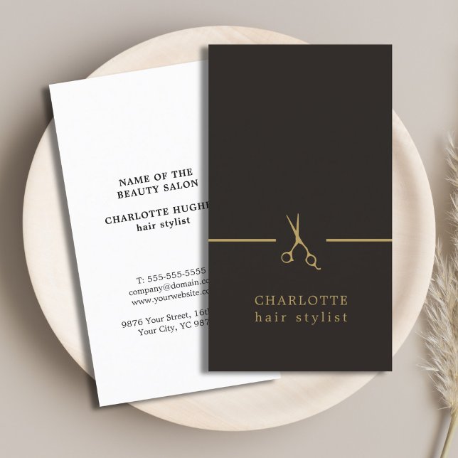 Carte De Visite Moderne Elegant Chic Faux Gold Black Hair Styliste (Créateur téléchargé)
