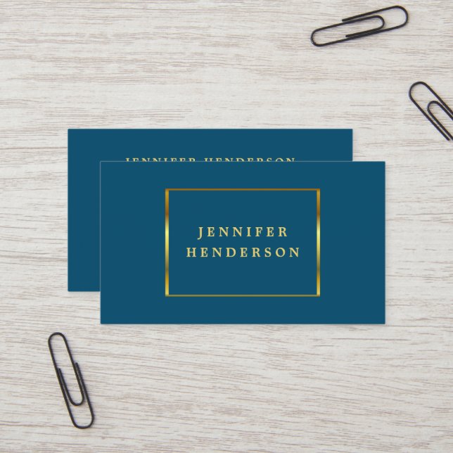 Carte De Visite Moderne élégant chic professionnel de l'or bleu oc (Devant/Arrière en situation)