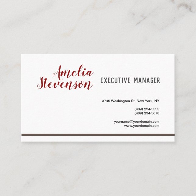 Carte De Visite Moderne Elégant Contemporain Blanc Gris Rouge (Devant)