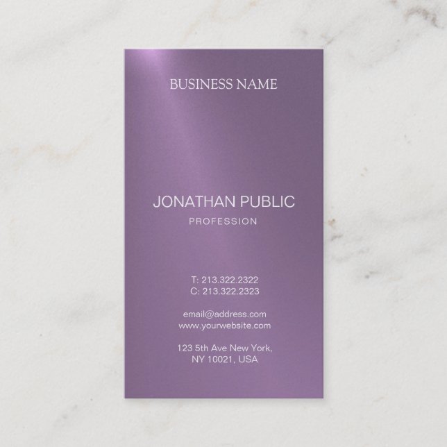 Carte De Visite Moderne Elégant Design Glamor Purple Plain Luxe (Devant)