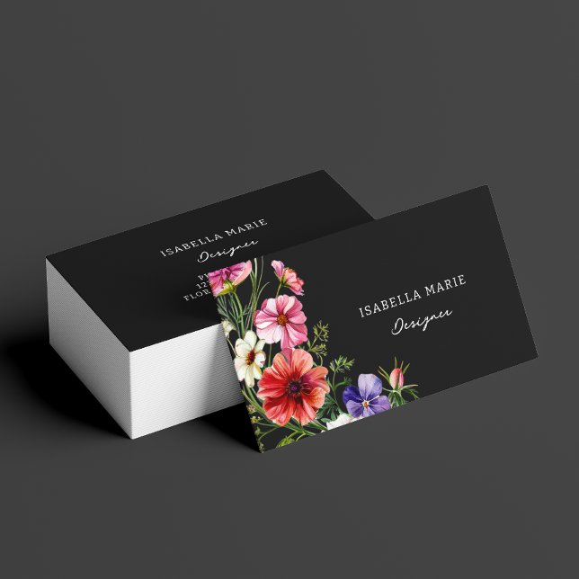 Carte De Visite Moderne Élégant Designer Floral (Card shown in standard size, choose size, paper and corner style.)