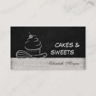 Carte De Visite Moderne Élégant élégant Silver Glittery Cupcake