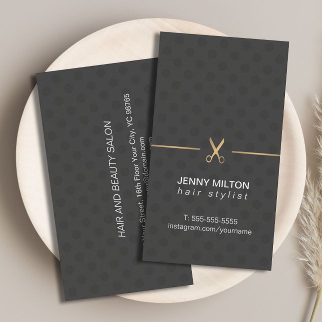 Carte De Visite Moderne Elégant Faux Gold Black Dotée Hair Stylist (Créateur téléchargé)
