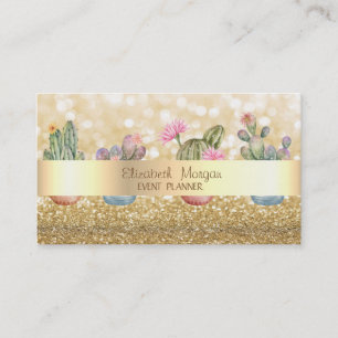 Carte De Visite Moderne Elegant Glittery Bokeh Succulents