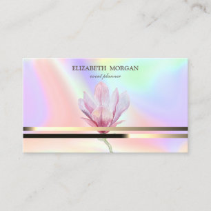 Carte De Visite Moderne Elegant Gold Stripes Magnolia Holographiqu