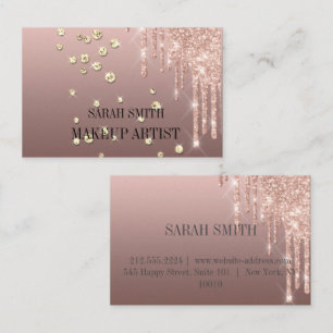 Carte De Visite Moderne Elegant goutte rose doré, diamants