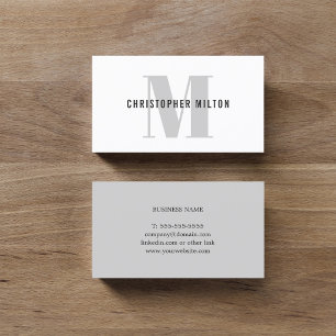 Carte De Visite Moderne Elegant Grey Blanc Bold Monogramme Consult