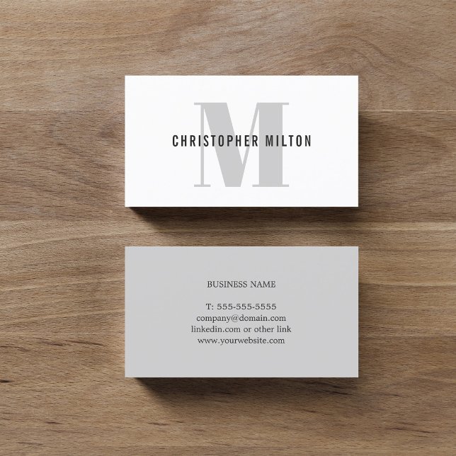 Carte De Visite Moderne Elegant Grey Blanc Bold Monogramme Consult (Créateur téléchargé)