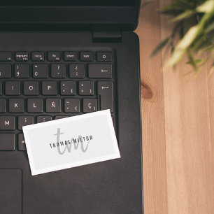 Carte De Visite Moderne Elegant Grey Blanc Monogramme Consultant