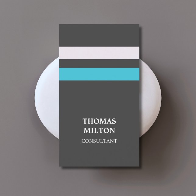 Carte De Visite Moderne Élégant Gris Bleu Rayures Consultant  (Créateur téléchargé)