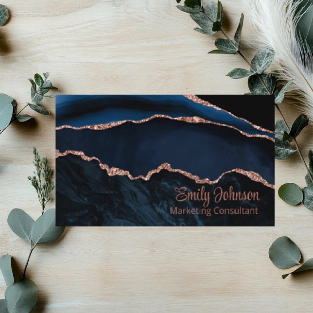 Carte De Visite Moderne Elegant Marine Bleu Agate Rose Parties sci (Créateur téléchargé)