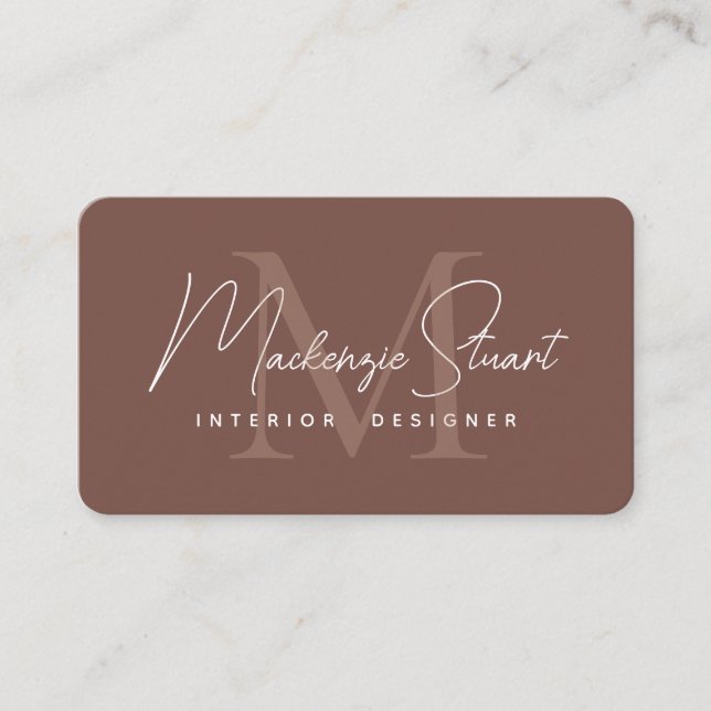 Carte De Visite Moderne Élégant Minimal Script Monogramme Terracot (Devant)