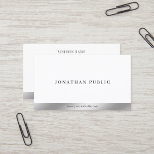 Carte De Visite Moderne Élégant Modèle Minimaliste Argent & Blanc