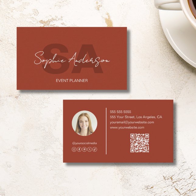 Carte De Visite Moderne Élégant Monogram Terracotta Professional (Modern Elegant Monogram Terracotta Professional Business Card)