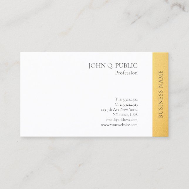 Carte De Visite Moderne Elegant Or Blanc Simple Design Plat (Devant)