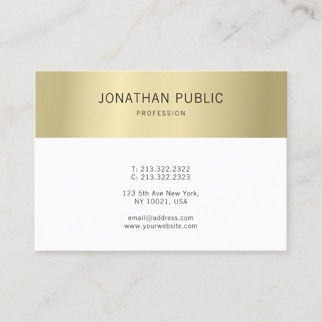 Carte De Visite Moderne Elegant Or Blanc Simple Professionnel (Devant)