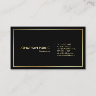 Carte De Visite Moderne Élégant Plain Or Noir Professionnel