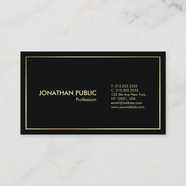 Carte De Visite Moderne Élégant Plain Or Noir Professionnel (Devant)