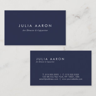 Carte De Visite Moderne Elegant Plain Professionnel Marine Bleu