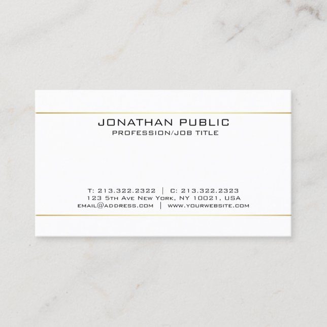 Carte De Visite Moderne Elegant Professionnel Blanc Or Simple (Devant)