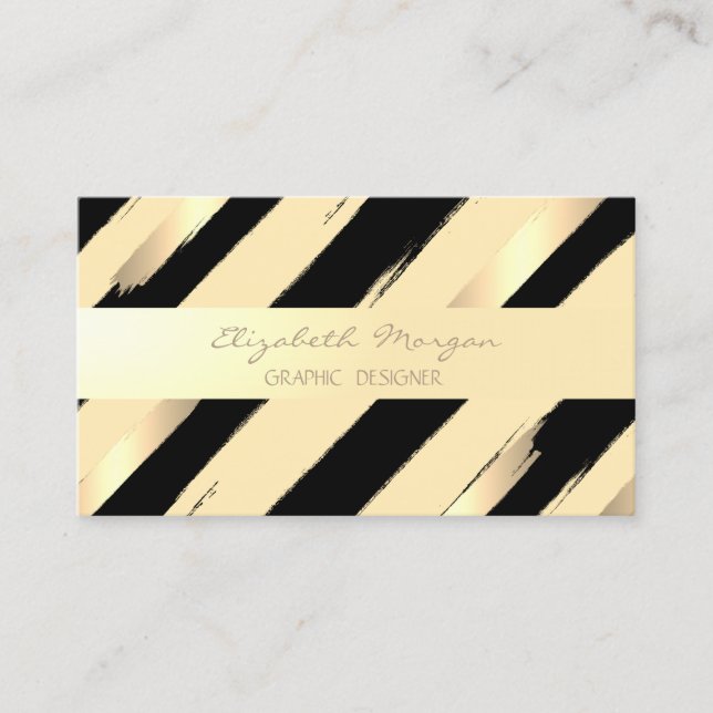 Carte De Visite Moderne Élégant Professionnel ,Rayures,Or Faux (Devant)