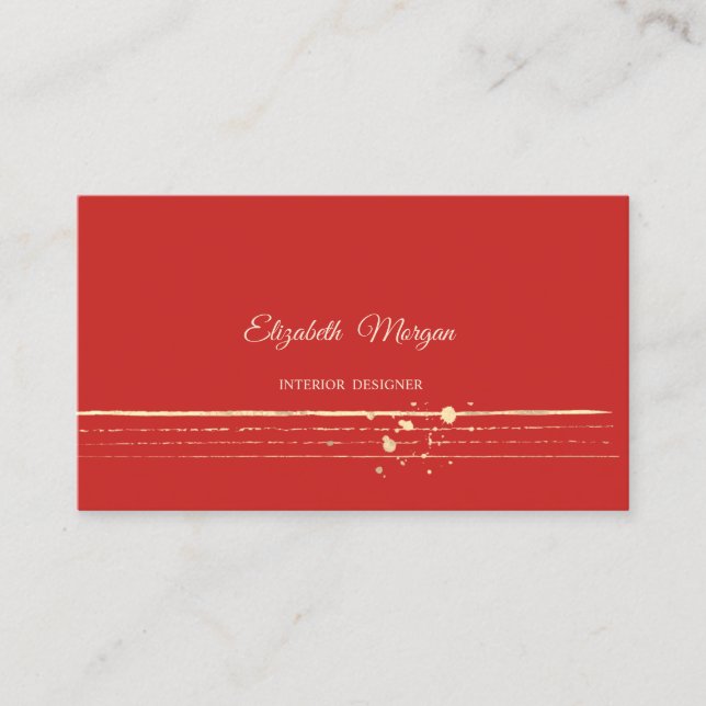 Carte De Visite Moderne Élégant Professionnel, Rouge, Or (Devant)