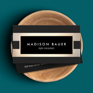 Carte De Visite Moderne Elégant rayé tendance Black Gold Foil