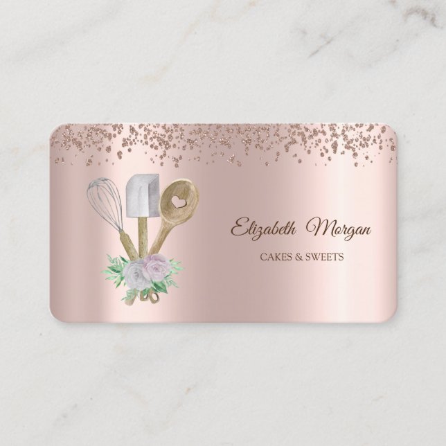 Carte De Visite Moderne Elegant Rose Gold Cupcake, Sucres, Boulang (Devant)