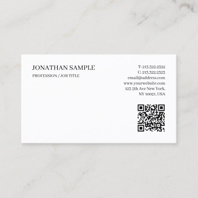 Carte De Visite Moderne Élégant Simple Modèle Code QR Texte Person (Devant)