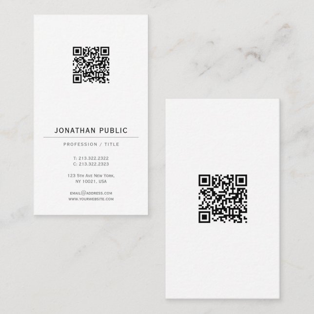 Carte De Visite Moderne Élégant Simple Modèle de Code QR Vertical (Devant / Derrière)