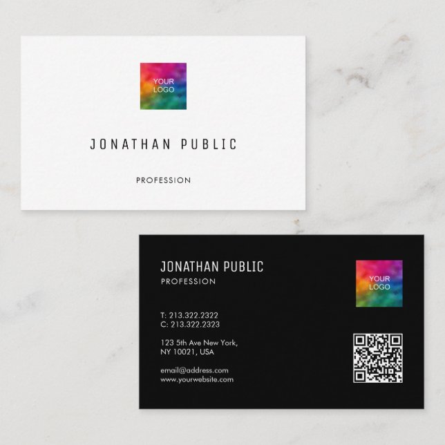 Carte De Visite Moderne Elegant Simple Modèle QR Code Logo Océan (Devant / Derrière)
