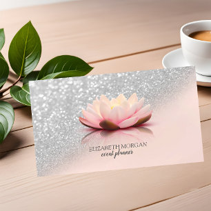Carte De Visite Moderne Élégant Style Argent Paillettes Bokeh Lotu