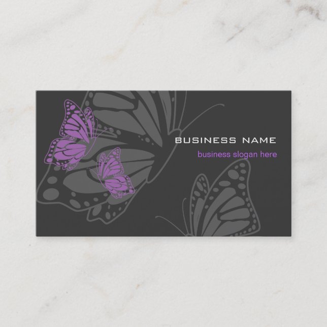 Carte De Visite Moderne élégant violet et foncé de papillon (Devant)