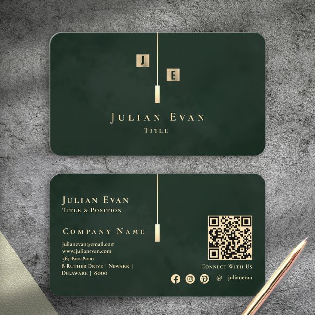 Carte de visite moderne en or vert émeraude monogr (Modern Emerald Green Gold Monogram Business Card)