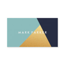 Moderne Faux Navy, Bleu Blanc Or Géométrique Bloc