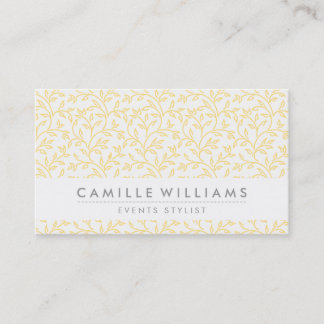 Carte De Visite MODERNE feuille nature motif floral jaune pâle
