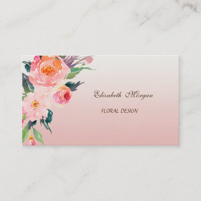 Carte De Visite Moderne Fleurs Aquarelles de Style Professionnel (Devant)