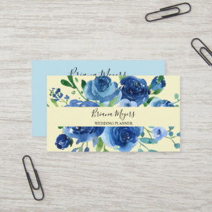 Carte De Visite Moderne Floral Bleu Marine Jaune Entreprise