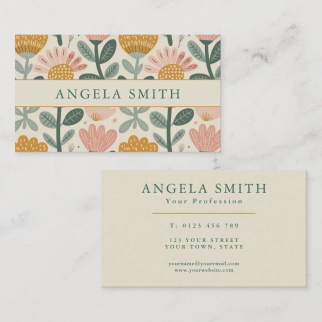 Carte De Visite Moderne Floral Boho (Devant / Derrière)