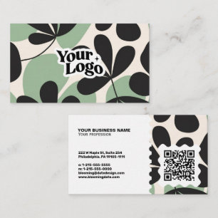 Carte de visite moderne florale – Code QR et logo