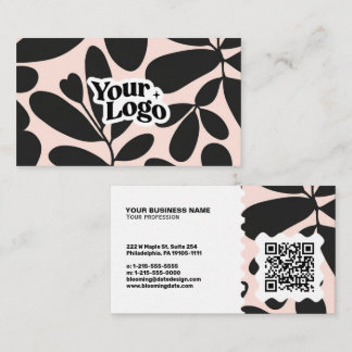 Carte de visite moderne florale – Code QR et logo