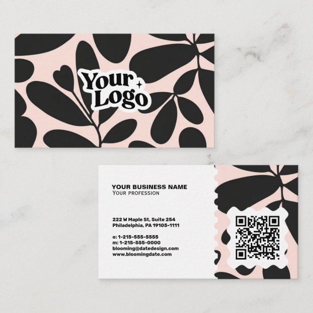 Carte de visite moderne florale – Code QR et logo (Devant / Derrière)