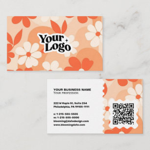 Carte de visite moderne florale – Code QR et logo