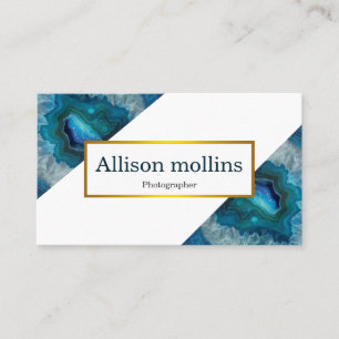 Carte De Visite Moderne Gemstone Blue Agate Gold Foil