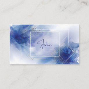 Carte De Visite Moderne Géométrique Abstraite Aquarelle Bleue Or