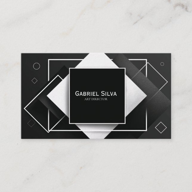 Carte De Visite Moderne Géométrique Noir et Blanc Texturé (Devant)