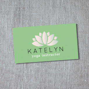 Carte De Visite Moderne Green Pastel Lotus Icon Yoga Instructeur