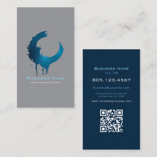 Carte De Visite Moderne Gris Foncé & Tourbillon de Peinture Bleue 