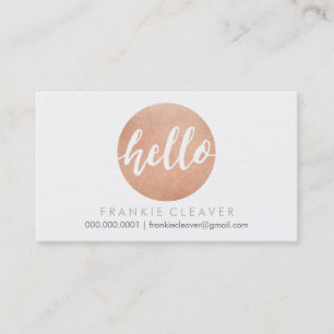 Carte De Visite MODERNE HELLO SCRIPT à main dessiné à points rose 